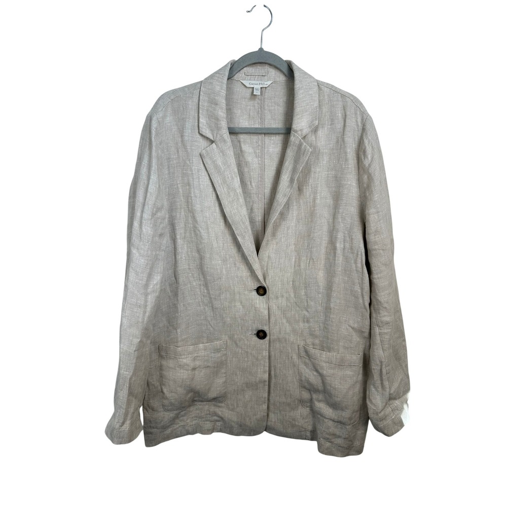 Garnet Hill Blazer Women Large Beige Excellent 100% Linen Two-Button Jacket